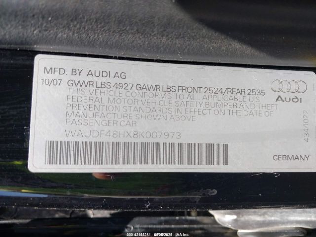 2008 AUDI A4 WAUDF48HX8K007973 Photo 8