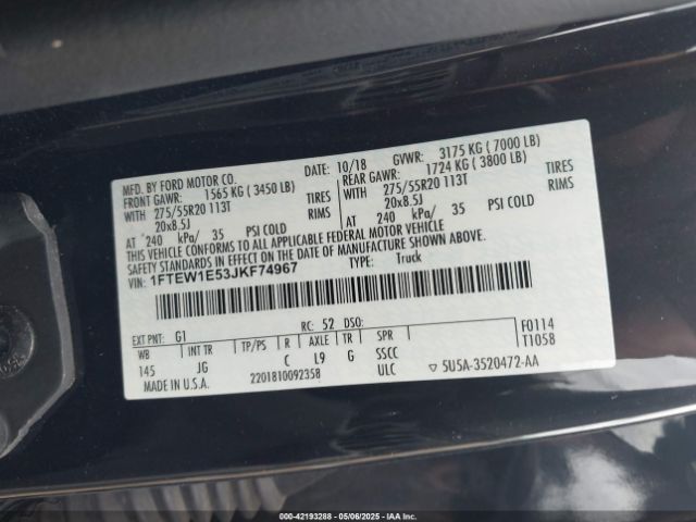 1FTEW1E53JKF74967 Ford F-150 Xl