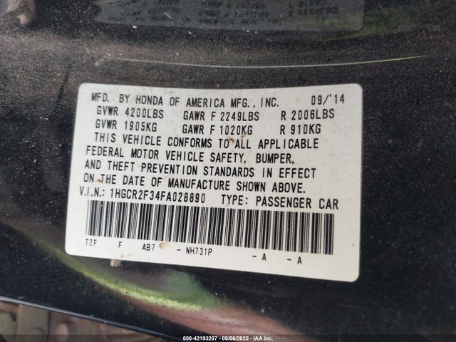 Продажа на аукционе авто 2015 Honda Accord Lx, vin: 1HGCR2F34FA028890, номер лота: 42193287