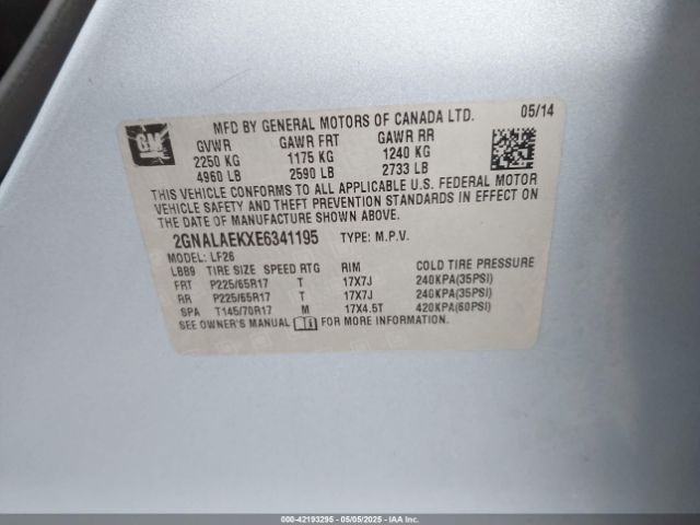 2GNALAEKXE6341195 Chevrolet EQUINOX LS