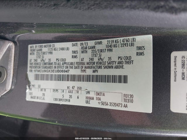 1FMCU9GX3EUB06947 Ford ESCAPE SE