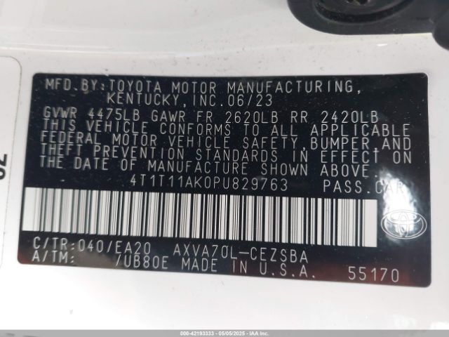 4T1T11AK0PU829763 Toyota CAMRY SE