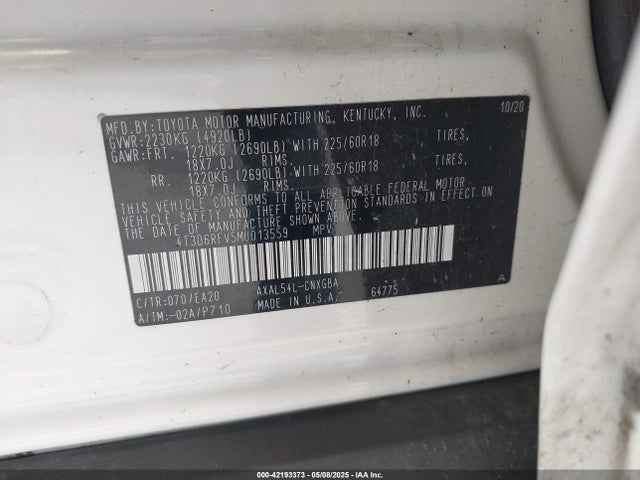 4T3D6RFV5MU013559 Toyota Rav4 Hybrid Limited