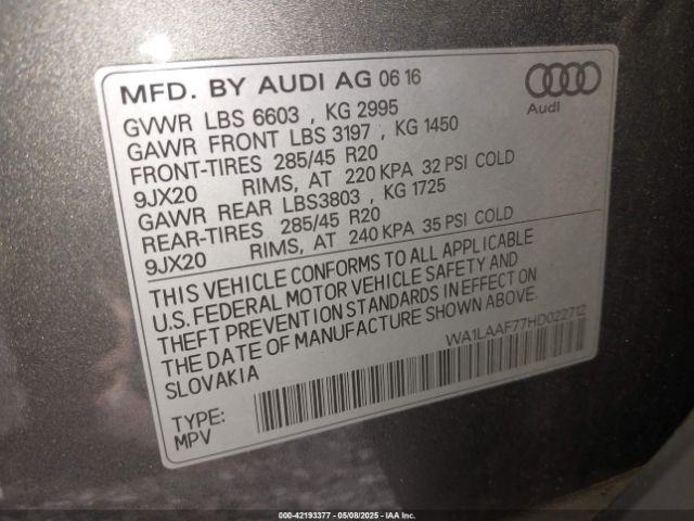 2017 AUDI Q7 WA1LAAF77HD022712 Photo 8