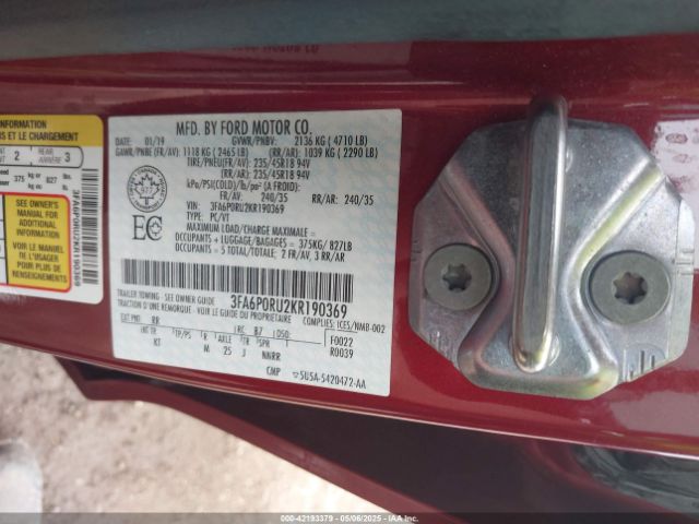 2019 FORD FUSION HYBRID 3FA6P0RU2KR190369 Photo 8