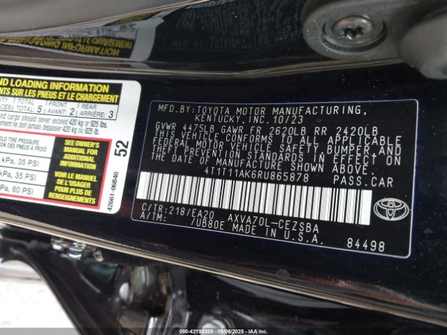 4T1T11AK6RU865878 Toyota CAMRY SE