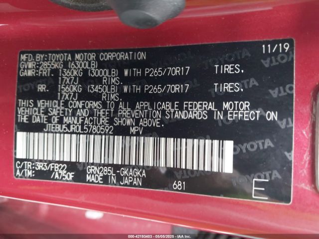 JTEBU5JR0L5780592 Toyota 4RUNNER SR5