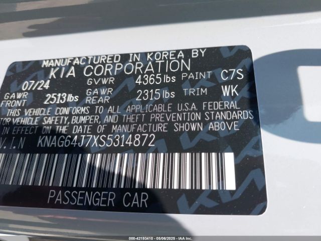 KNAG64J7XS5314872 KIA gdi theta iii