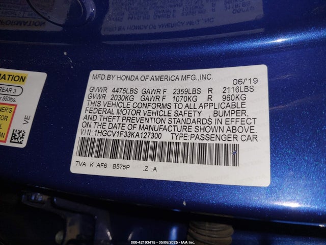 1HGCV1F33KA127300 Honda Accord Sport