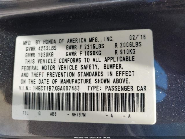 1HGCT1B7XGA007483 Honda ACCORD EX