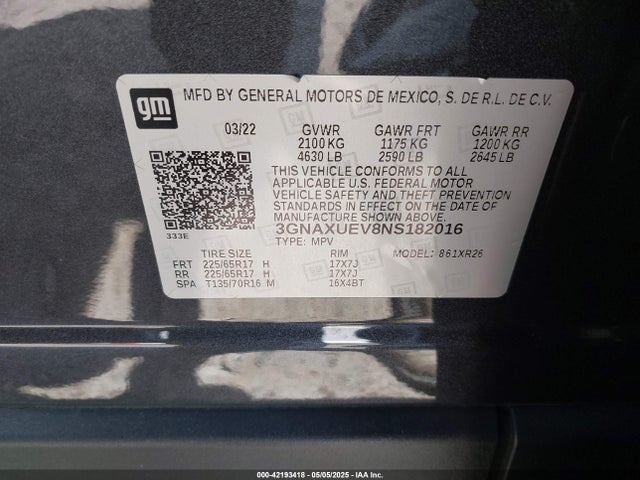 Chevrolet lyx 2022 3GNAXUEV8NS182016 Image 9