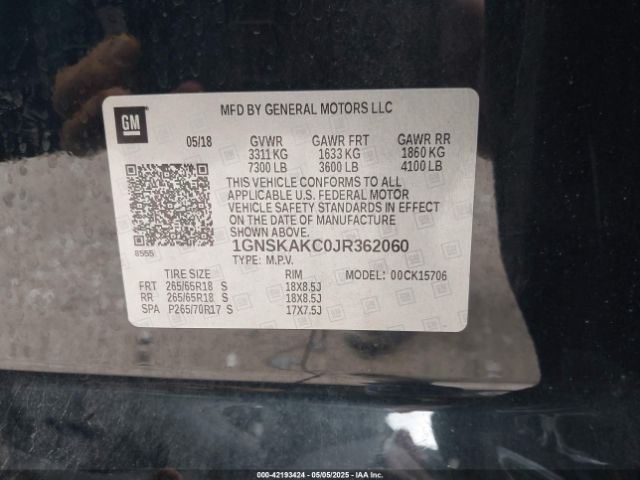 1GNSKAKC0JR362060 Chevrolet Tahoe Ls