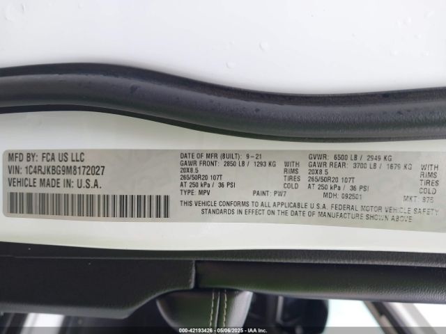 2021 JEEP GRAND CHEROKEE L 1C4RJKBG9M8172027 Photo 8