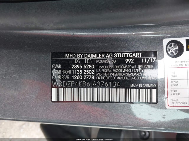 WDDZF4KB6JA376134 Mercedes-Benz m274