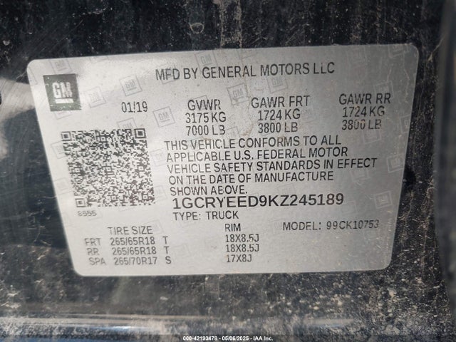 1GCRYEED9KZ245189 Chevrolet l84 - di, dfm, alum, gen 5, var 2