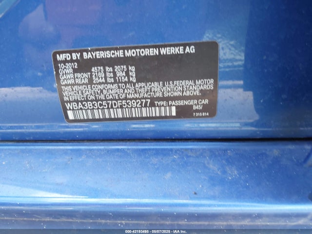 2013 BMW 3 SERIES WBA3B3C57DF539277 Photo 8