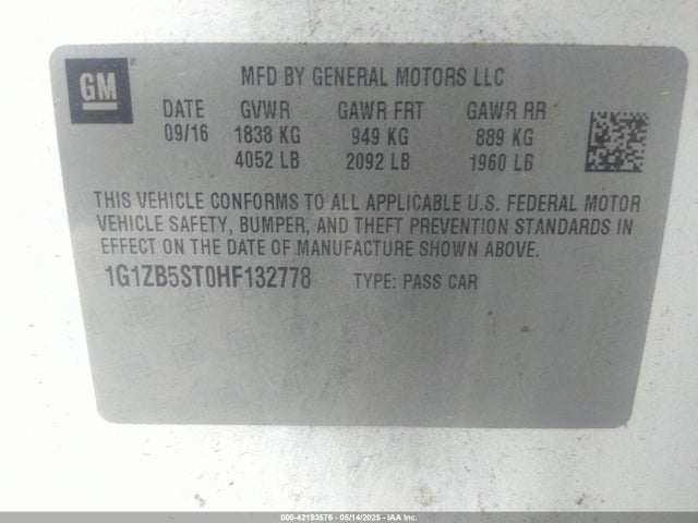 1G1ZB5ST0HF132778 Chevrolet MALIBU LS
