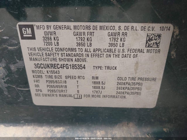 3GCUKREC4FG185354 Chevrolet l83 - vvt, active fuel management, aluminum