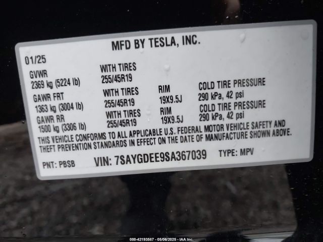 2025 TESLA MODEL Y 7SAYGDEE9SA367039 Photo 8