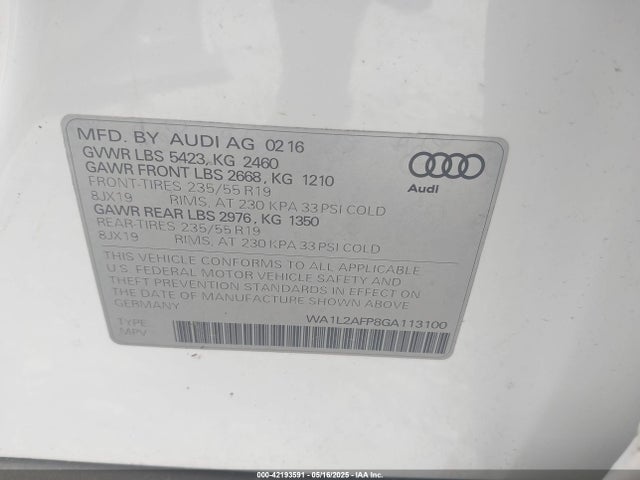 2016 AUDI Q5 WA1L2AFP8GA113100 Photo 8