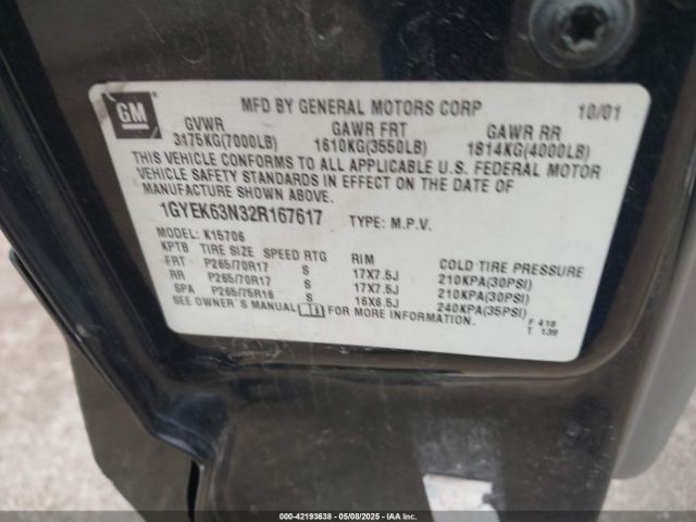 2002 CADILLAC ESCALADE 1GYEK63N32R167617 Photo 8