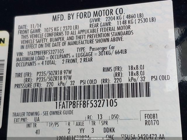 1FATP8FF8F5327105 Ford Mustang Gt Premium
