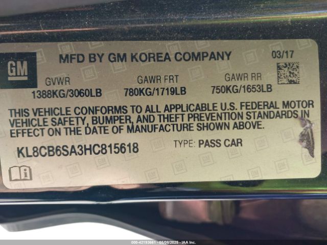 KL8CB6SA3HC815618 Chevrolet Spark Ls Cvt