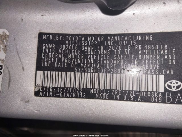 5YFBURHE3FP269481 Toyota Corolla S