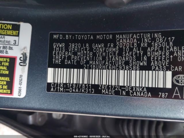 2017 TOYOTA COROLLA 2T1BURHE6HC938586 Photo 8