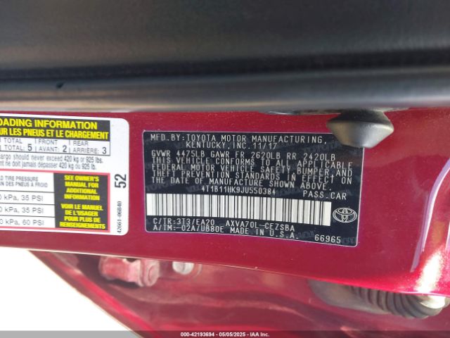 4T1B11HK9JU550384 Toyota CAMRY SE