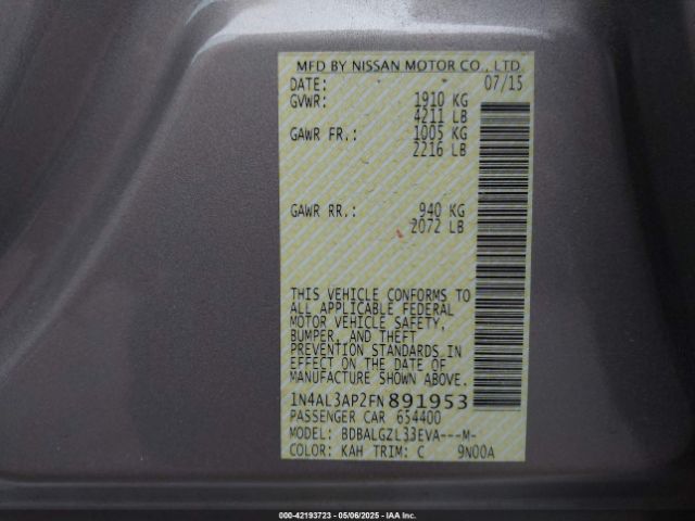 1N4AL3AP2FN891953 Nissan Altima 2.5 S
