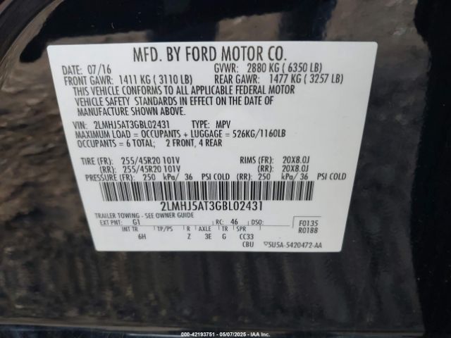 2LMHJ5AT3GBL02431 Lincoln Mkt Ecoboost