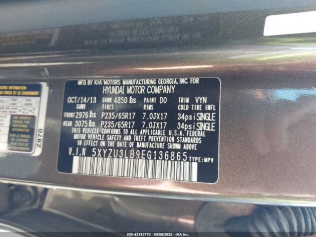 5XYZU3LB9EG136865 Hyundai Santa Fe Sport 2.4l