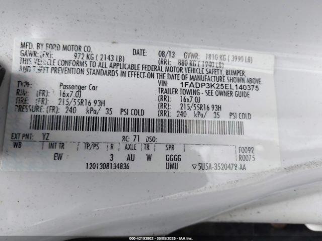 1FADP3K25EL140375 Ford FOCUS SE