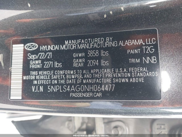 5NPLS4AG0NH064477 Hyundai mpi nu pe