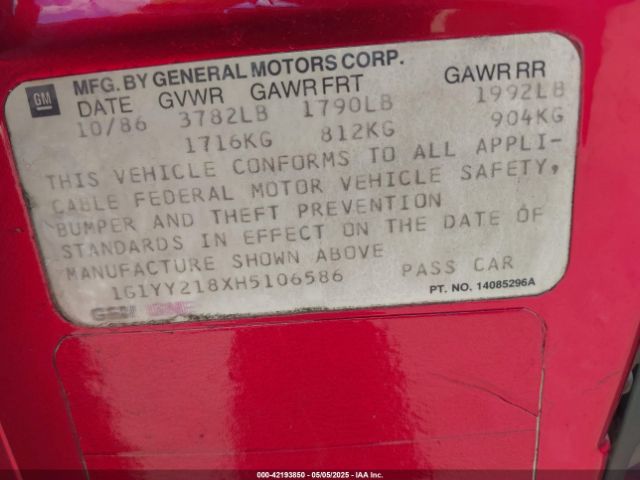 1987 CHEVROLET CORVETTE 1G1YY218XH5106586 Photo 8