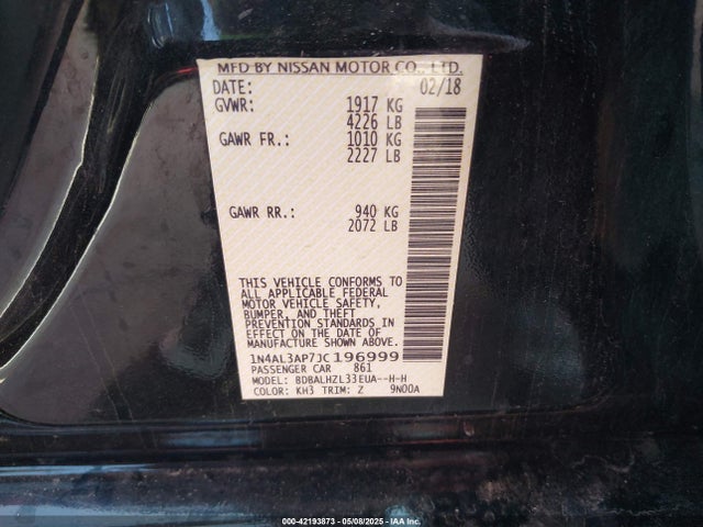 1N4AL3AP7JC196999 Nissan Altima 2.5 Sr