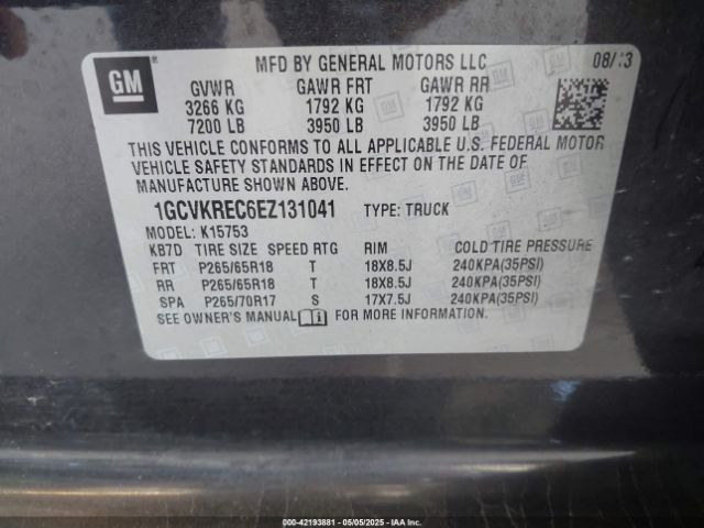 1GCVKREC6EZ131041 Chevrolet Silverado 1500 1lt