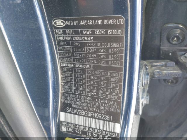 SALVV2BG9FH992381 Land Rover lev3 sulev30