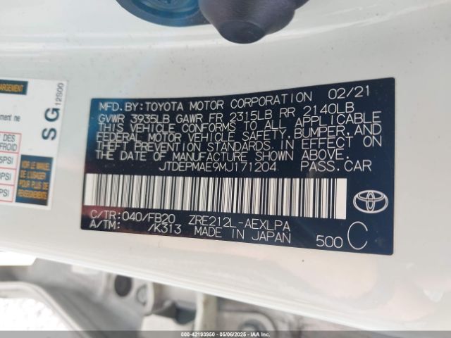 JTDEPMAE9MJ171204 Toyota COROLLA LE