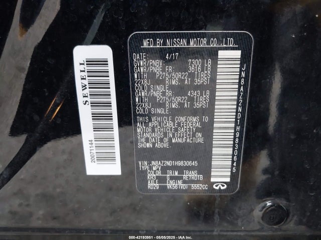 JN8AZ2ND1H9830645 Infiniti QX80