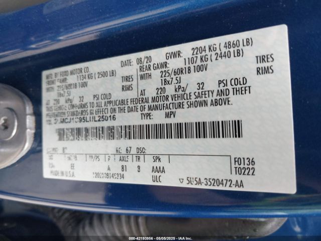 2020 LINCOLN CORSAIR 5LMCJ1C95LUL25016 Photo 8