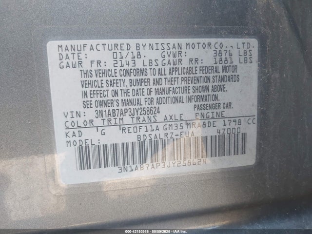 3N1AB7AP3JY258624 Nissan SENTRA SR