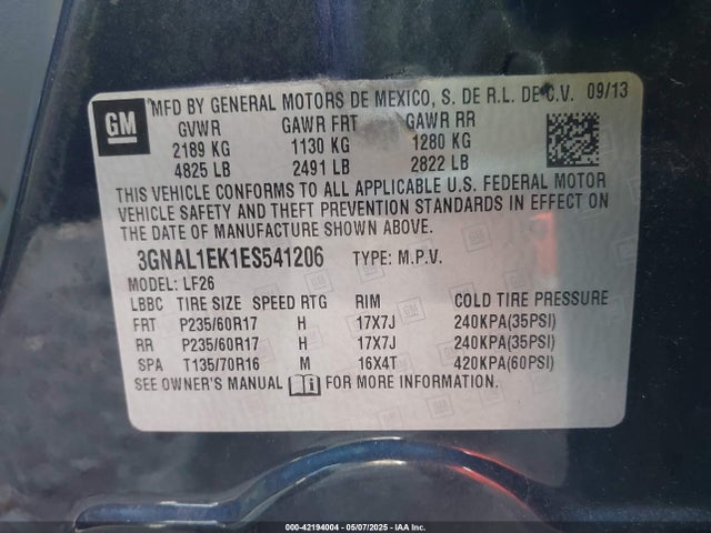 3GNAL1EK1ES541206 Chevrolet Captiva Sport 1ls
