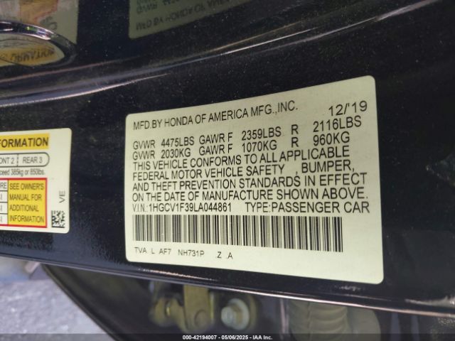 1HGCV1F39LA044861 Honda Accord Sport