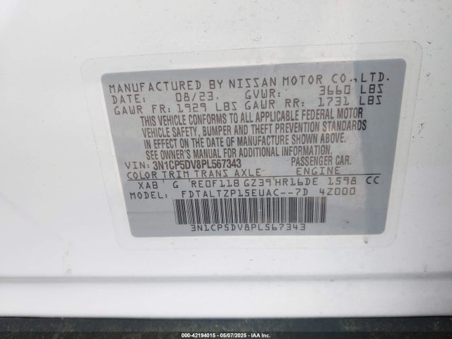 3N1CP5DV8PL567343 Nissan Kicks Sr Xtronic Cvt