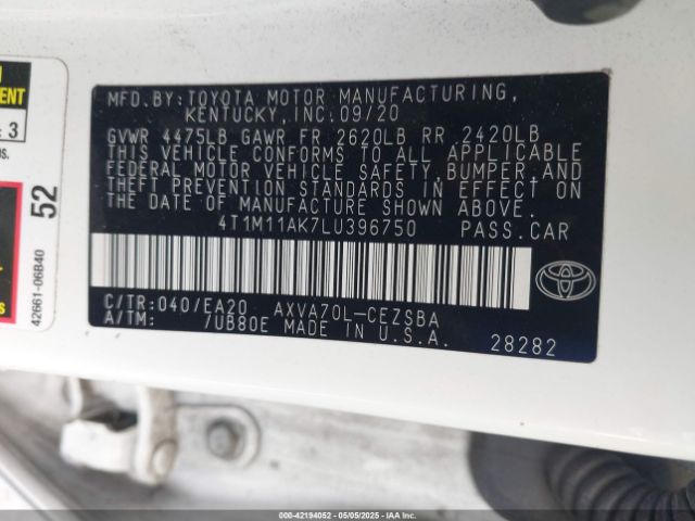2020 TOYOTA CAMRY 4T1M11AK7LU396750 Photo 8