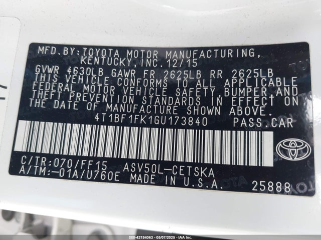 4T1BF1FK1GU173840 Toyota CAMRY SE