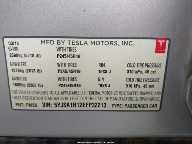 2014 TESLA MODEL S 5YJSA1H12EFP32213 Photo 8