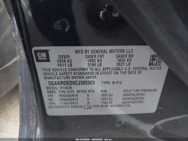 Продаж на аукціоні авто 2012 Buick Enclave Premium, vin: 5GAKRDED8CJ385969, номер лоту: 42194089
